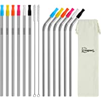 longzon 12pcs Pajitas Reutilizables- Pajitas de Acero Inoxidable de 8.5 pulgadas- Pajitas Metalicas con 2 cepillitos-12…